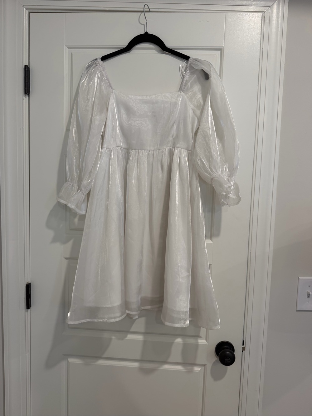 White Puff-Sleeve Mini Dress